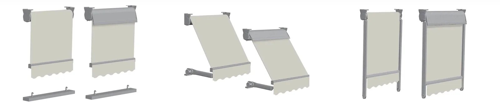 Schema delle tende da sole a caduta — Libera, con guida laterale o incassata a soffitto (GBR Group Torino)